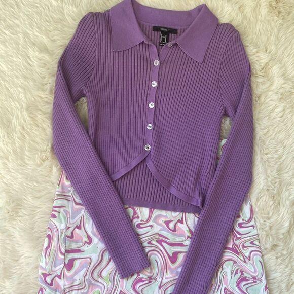 Forever 21 Purple Cropped Chunky Ribbed Cardigan - Picture 2 of 7